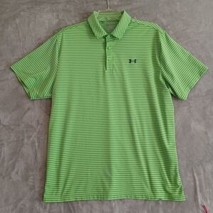 Underarmour 2XL Green Striped Polo Loose Fit Heatgear Golf Tennis Outdoor Preppy